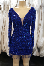 Load image into Gallery viewer, Sequined Long Sleeve Dress - LAY8966 - ROYAL BLUE - LA Merchandise