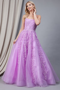 La Merchandise LAABZ016 Sexy Embroidered A-Line Open Back Prom Dress - LILAC - LA Merchandise