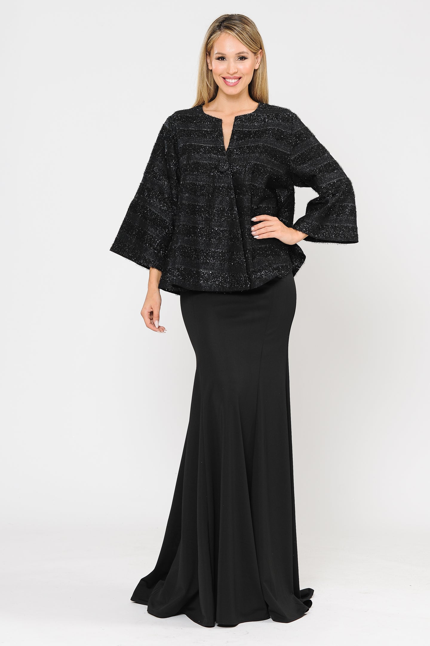 Shiny Bell Sleeve Open Jacket - LAYJK1902 - Black - Women's Jacket LA Merchandise