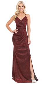 Shiny Prom Formal Gown- LN5222 - WINE - LA Merchandise