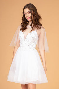 La Merchandise LASGS3089 Short Floral Mesh Homecoming Dress w/ Cape - - LA Merchandise