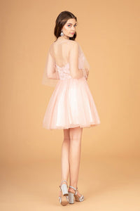 La Merchandise LASGS3089 Short Floral Mesh Homecoming Dress w/ Cape - - LA Merchandise
