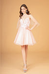 Load image into Gallery viewer, La Merchandise LASGS3089 Short Floral Mesh Homecoming Dress w/ Cape - BLUSH - LA Merchandise