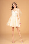Load image into Gallery viewer, La Merchandise LASGS3089 Short Floral Mesh Homecoming Dress w/ Cape - CHAMPAGNE - LA Merchandise