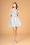 Load image into Gallery viewer, La Merchandise LASGS3089 Short Floral Mesh Homecoming Dress w/ Cape - SILVER - LA Merchandise