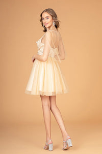 La Merchandise LASGS3089 Short Floral Mesh Homecoming Dress w/ Cape - - LA Merchandise