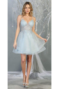 Short Holiday Cocktail Dress -LA1816 - BABY BLUE - LA Merchandise