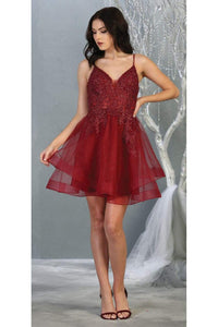 Short Holiday Cocktail Dress -LA1816 - BURGUNDY - LA Merchandise