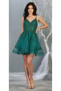 Short Holiday Cocktail Dress -LA1816 - HUNTER GREEN - LA Merchandise