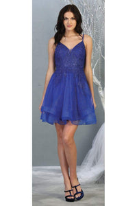 Short Holiday Cocktail Dress -LA1816 - ROYAL - LA Merchandise