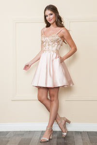 Short Homecoming Dress - LAY9084 - CHAMPAGNE - LA Merchandise