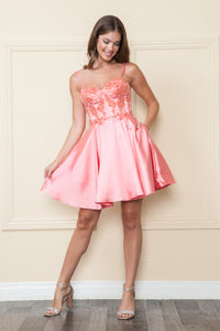 Short Homecoming Dress - LAY9084 - CORAL - LA Merchandise
