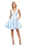 Load image into Gallery viewer, Short Plunging V-Neckline Mikado Bridesmaid Dress LAY7894 - Light Blue - LA Merchandise