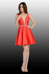 Load image into Gallery viewer, Short Plunging V-Neckline Mikado Bridesmaid Dress LAY7894 - Red - LA Merchandise