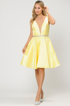 Load image into Gallery viewer, Short Plunging V-Neckline Mikado Bridesmaid Dress LAY7894 - Yellow - LA Merchandise