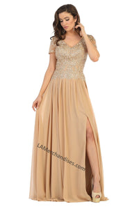 Short sleeve Mother of Bride dress- LA1638 - Gold - LA Merchandise