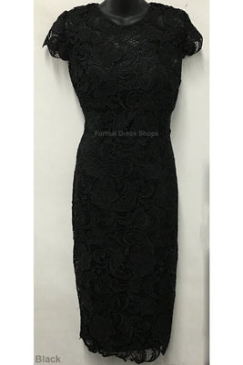 La Merchandise LA1106 Classic Short Sleeve Lace Knee Length MOB Dress - Black - LA Merchandise