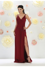 Load image into Gallery viewer, Shoulder straps pleated chiffon dress with high front slit- LA1469 - Burgundy 18 - LA Merchandise