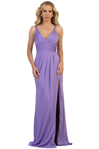 Shoulder straps pleated chiffon dress with high front slit- LA1469 - Lavender - LA Merchandise