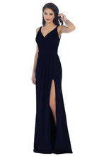 Load image into Gallery viewer, Shoulder straps pleated chiffon dress with high front slit- LA1469 - Navy - LA Merchandise
