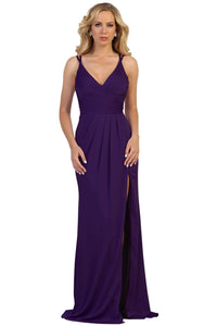 Shoulder straps pleated chiffon dress with high front slit- LA1469 - Purple - LA Merchandise