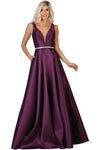 Load image into Gallery viewer, Shoulder straps sequins taffeta ballgown with side pockets- LA1683 - EGGPLANT - LA Merchandise