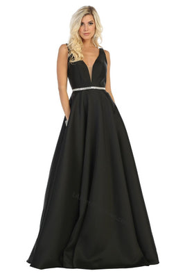 Shoulder straps sequins taffeta ballgown with side pockets- LA1683 - BLACK - LA Merchandise