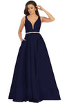Load image into Gallery viewer, Shoulder straps sequins taffeta ballgown with side pockets- LA1683 - NAVY - LA Merchandise
