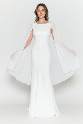 Simple Cap Sleeve Bridal Gown - LAY8566B - OFF WHITE IVORY - LA Merchandise