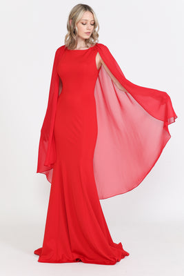 Simple Cap Sleeve Engagement Gown - LAY8566 - Red - LA Merchandise