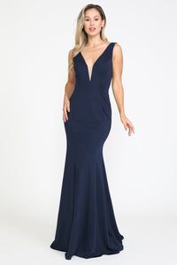 Simple Evening Gown - LAY8152 - NAVY BLUE - LA Merchandise