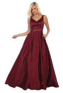 Sleeveless A-line Formal Dress-LA1595 - BURGUNDY - Dresses LA Merchandise