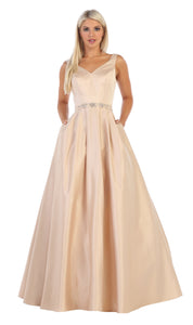 Sleeveless A-line Formal Dress-LA1595 - CHAMPAGNE - Dresses LA Merchandise