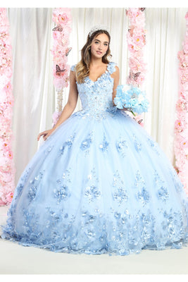 Sleeveless Floral Quinceañera Gown - LA157 - BABY BLUE - LA Merchandise