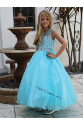 Sleeveless Sequins & Embroiderer Short Mesh Dress- LAD5274 - AQUA - LA Merchandise