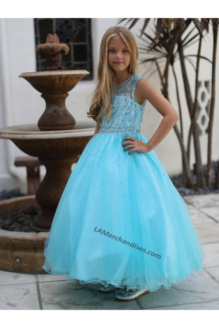 Sleeveless Sequins & Embroiderer Short Mesh Dress- LAD5274 - AQUA - LA Merchandise