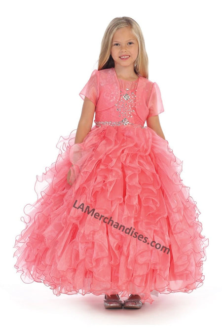 Sleeveless flower girl dress with bolero jacket- LAD5237 - Coral - LA Merchandise