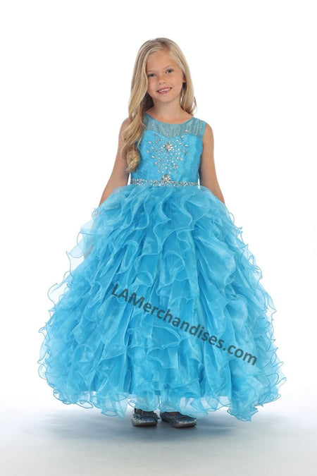 Sleeveless flower girl dress with bolero jacket- LAD5237 - Turquoise - LA Merchandise