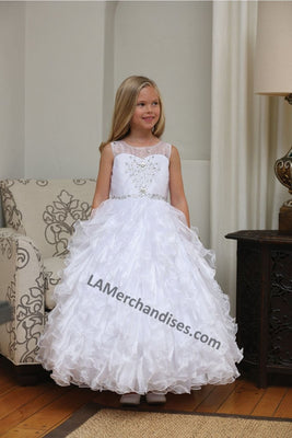Sleeveless flower girl dress with bolero jacket- LAD5237 - White - LA Merchandise
