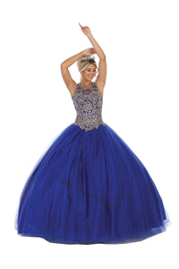La Merchandise LA72 Sleeveless Embroidered Mesh Corset Quince Dress - - LA Merchandise