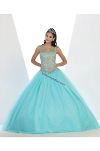 La Merchandise LA72 Sleeveless Embroidered Mesh Corset Quince Dress - Aqua - LA Merchandise