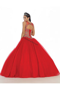 La Merchandise LA72 Sleeveless Embroidered Mesh Corset Quince Dress - - LA Merchandise