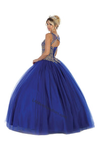 La Merchandise LA72 Sleeveless Embroidered Mesh Corset Quince Dress - - LA Merchandise
