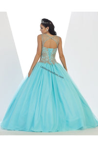 La Merchandise LA72 Sleeveless Embroidered Mesh Corset Quince Dress - - LA Merchandise