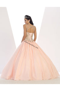La Merchandise LA72 Sleeveless Embroidered Mesh Corset Quince Dress - - LA Merchandise
