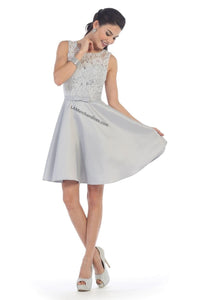 Sleeveless lace & satin short dress - LA1422 - Silver - LA Merchandise