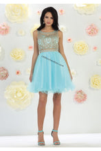 Load image into Gallery viewer, Sleeveless metallic lace applique short mesh dress- LA1462 - Aqua - LA Merchandise