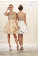 Load image into Gallery viewer, Sleeveless metallic lace applique short mesh dress- LA1462 - Champagne - LA Merchandise