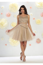 Load image into Gallery viewer, Sleeveless metallic lace applique short mesh dress- LA1462 - Mocha - LA Merchandise