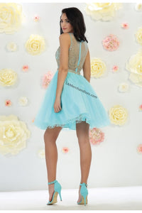 Sleeveless metallic lace applique short mesh dress- LA1462 - - LA Merchandise